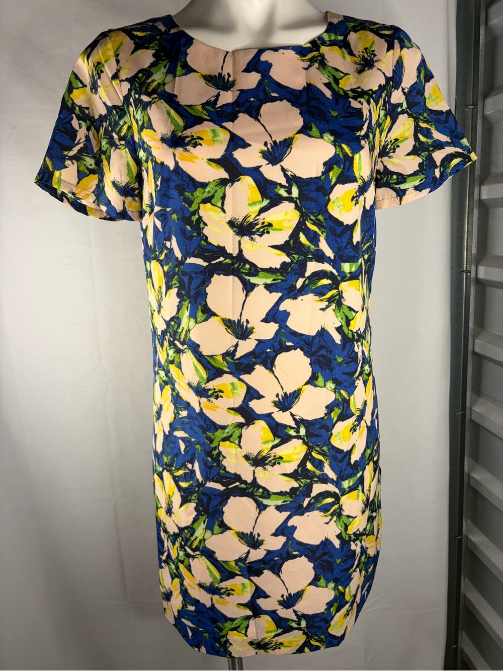 Floral Shift Dress in Blue and Pink
